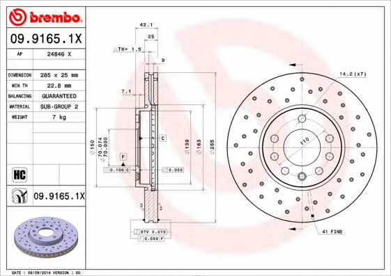 Ventilated brake disc with perforation Brembo 09.9165.1X
