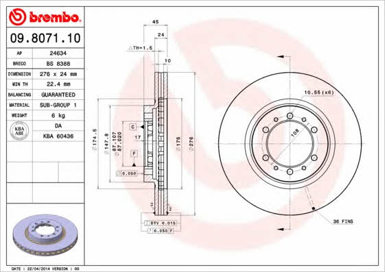 Vented brake disc, 1 pc Brembo 09.8071.11