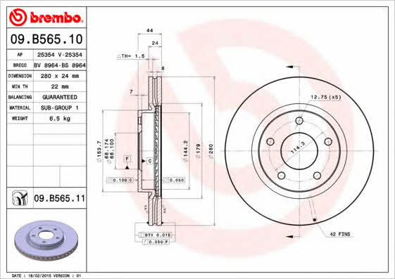 Brembo 09.B565.10 Front brake disc ventilated 09B56510