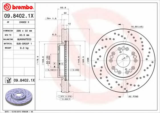 Ventilated brake disc with perforation Brembo 09.8402.1X