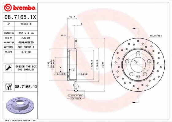 Unventilated brake disc Brembo 08.7165.1X
