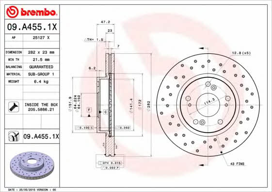 Ventilated brake disc with perforation Brembo 09.A455.1X