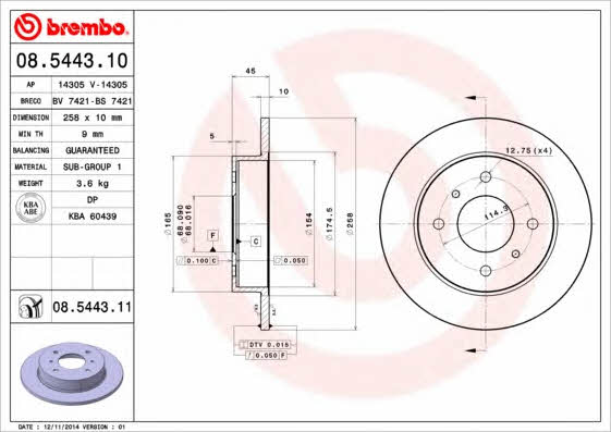Rear solid brake disc Brembo 08.5443.11
