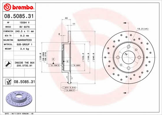 Unventilated brake disc Brembo 08.5085.31
