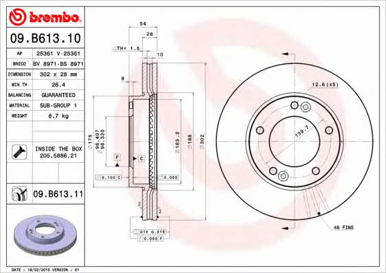 Vented brake disc, 1 pc Brembo 09.B613.11
