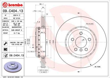 Rear vented brake disc Brembo 09.C404.13
