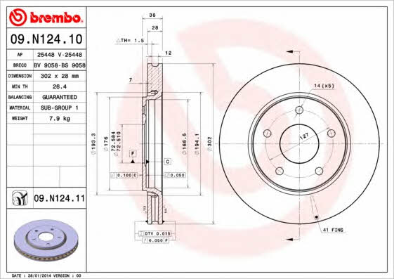 Ventilated disc brake, 1 pcs. Brembo 09.N124.11