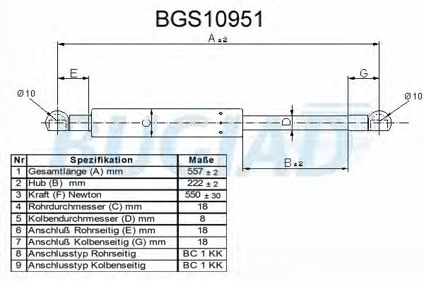 Bugiad BGS10951 Gas Spring, boot-/cargo area BGS10951
