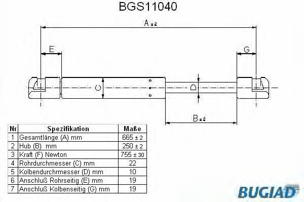 Bugiad BGS11040 Gas Spring, boot-/cargo area BGS11040