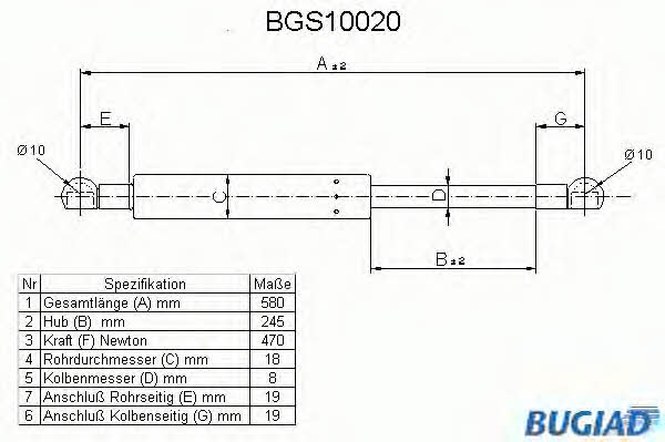 Bugiad BGS10020 Gas Spring, boot-/cargo area BGS10020