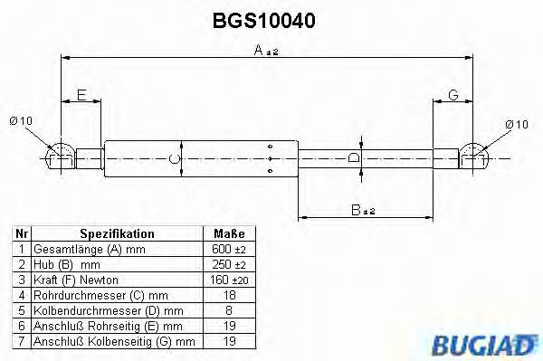 Bugiad BGS10040 Gas Spring, boot-/cargo area BGS10040