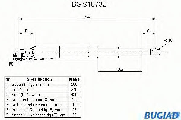 Bugiad BGS10732 Gas Spring, boot-/cargo area BGS10732