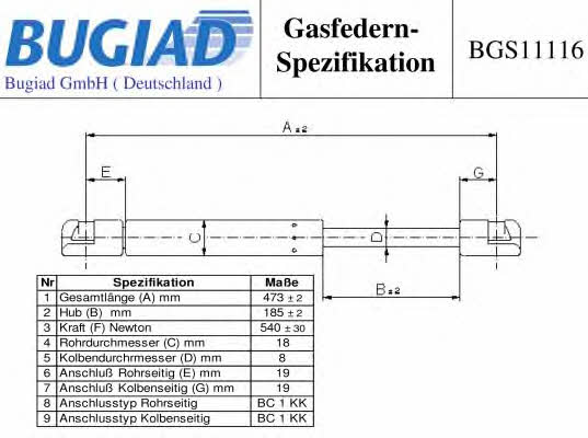 Bugiad BGS11116 Gas Spring, boot-/cargo area BGS11116