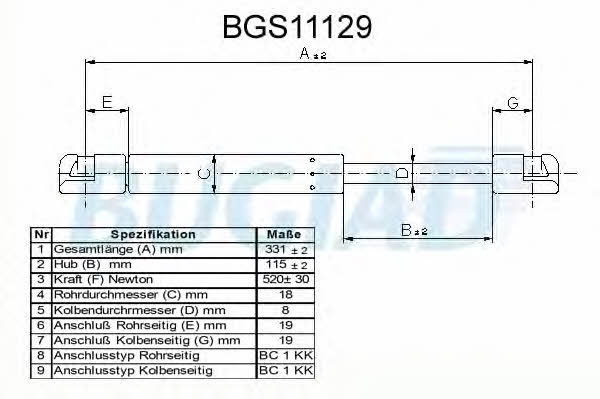 Bugiad BGS11129 Gas Spring, boot-/cargo area BGS11129