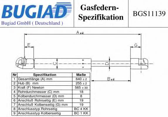 Bugiad BGS11139 Gas Spring, boot-/cargo area BGS11139