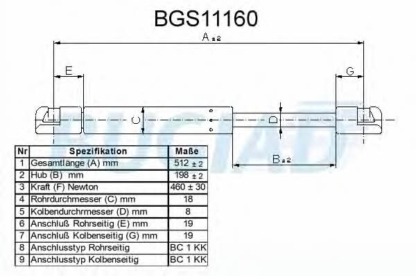 Bugiad BGS11160 Gas Spring, boot-/cargo area BGS11160