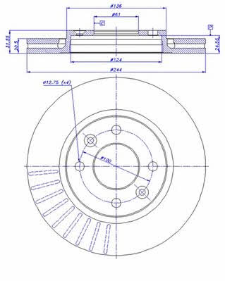 Car 142.574 Front brake disc ventilated 142574