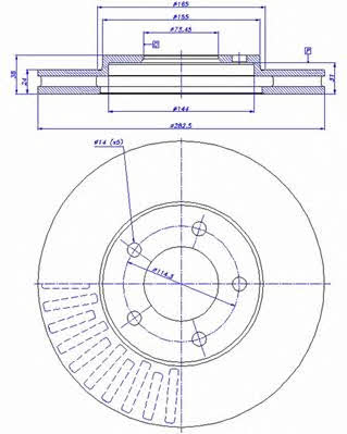 Car 142.147 Front brake disc ventilated 142147