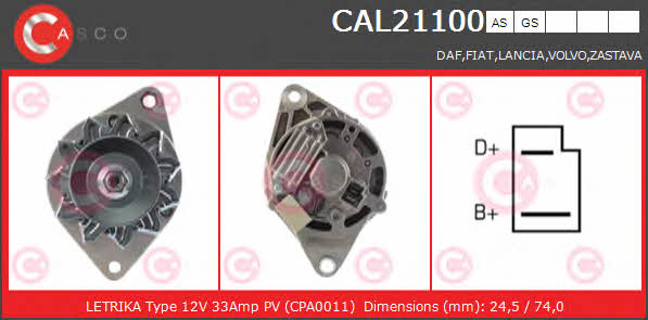Casco CAL21100GS Alternator CAL21100GS