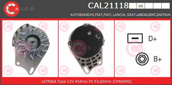Casco CAL21118GS Alternator CAL21118GS