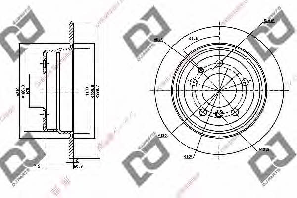 Dj parts BD1164 Rear brake disc, non-ventilated BD1164