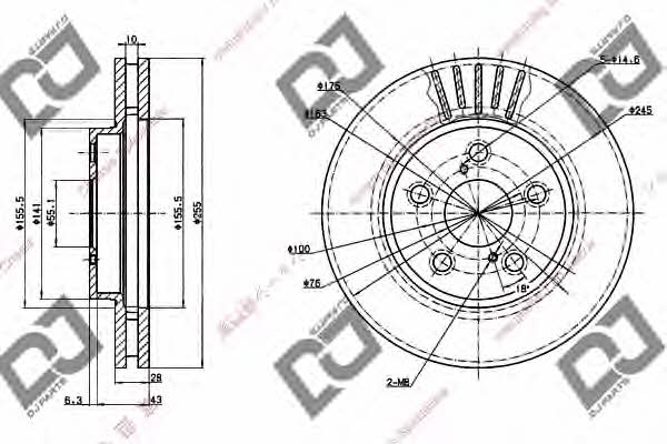 Dj parts BD1228 Front brake disc ventilated BD1228