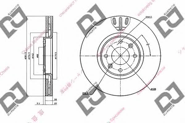 Dj parts BD1521 Front brake disc ventilated BD1521