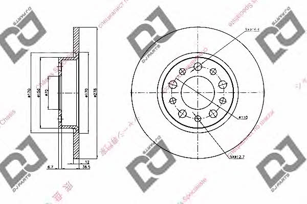 Dj parts BD1936 Rear brake disc, non-ventilated BD1936