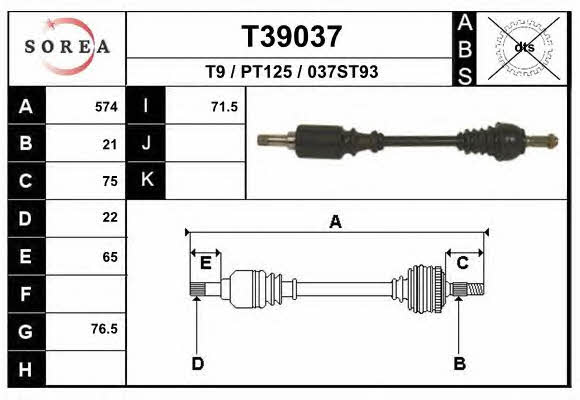 Axle shaft Peugeot 205: T39037 EAI Drive shaft