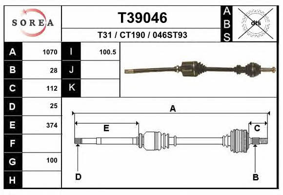 Axle shaft Citroen C25: T39046 EAI Drive shaft
