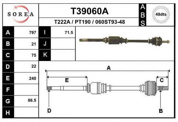 CV axle Citroen AX: T39060A EAI Drive shaft