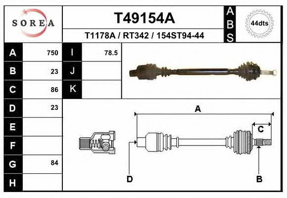 Axle shaft Renault Megane: T49154A EAI Drive shaft