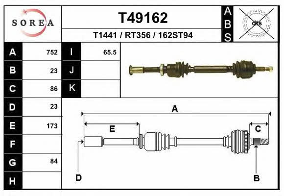 EAI T49162 Drive shaft T49162 T49162 EAI Drive shaft