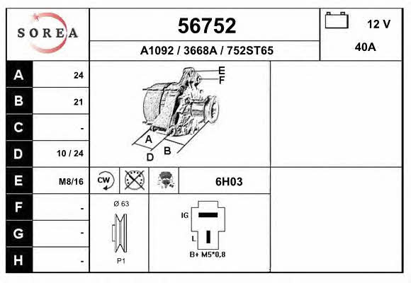 EAI 56752 Alternator 56752