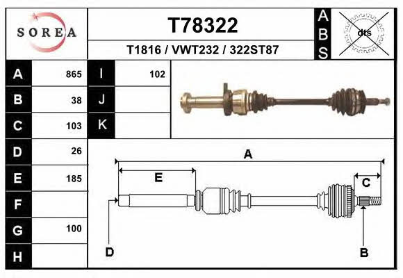 EAI T78322 Drive shaft T78322 T78322 EAI Drive shaft