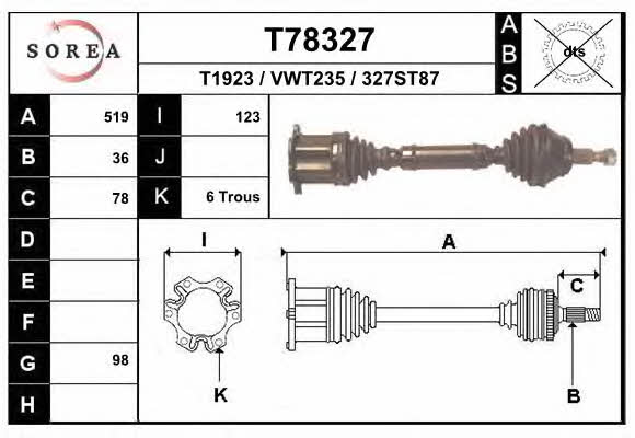 Driveshaft Volkswagen Bora: T78327 EAI Drive shaft