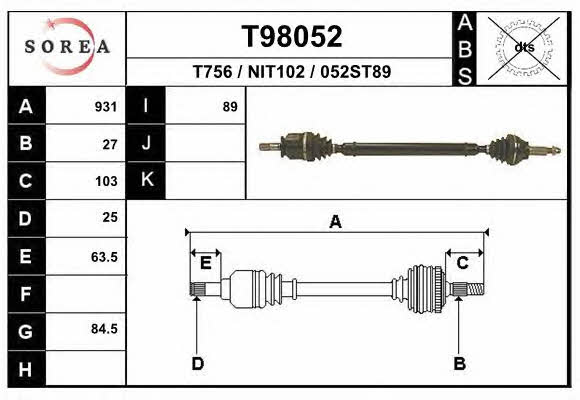 EAI T98052 Drive shaft T98052