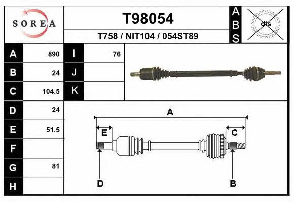 EAI T98054 Drive shaft T98054
