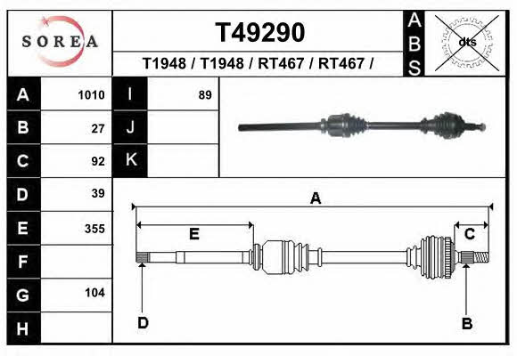 Driveshaft Renault Vel Satis: T49290 EAI Drive shaft