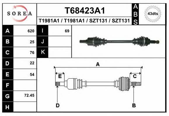 CV axle Suzuki Ignis: T68423A1 EAI Drive shaft