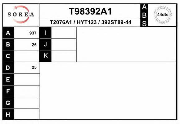 EAI T98392A1 Drive shaft T98392A1