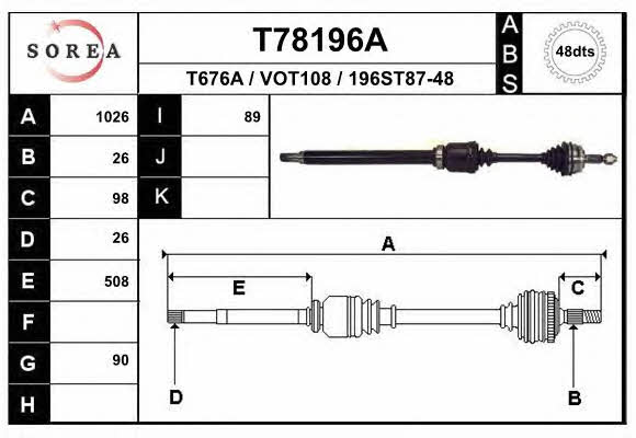 Axle shaft Volvo S70: T78196A EAI Drive shaft