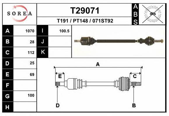 Axle shaft Fiat Talento: T29071 EAI Drive shaft