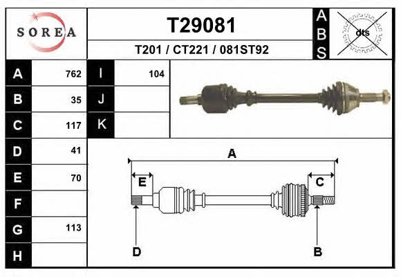 EAI T29081 Drive shaft T29081 T29081 EAI Drive shaft