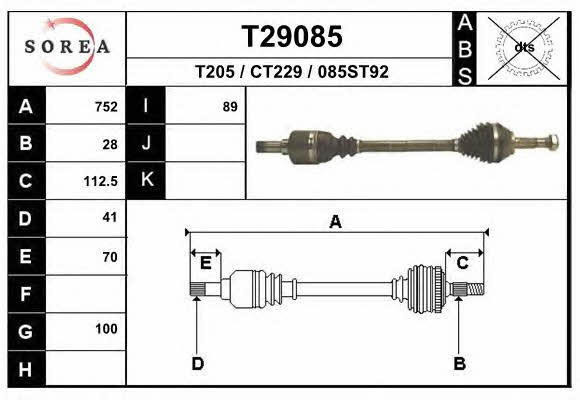 Driveshaft Fiat Ducato: T29085 EAI Drive shaft