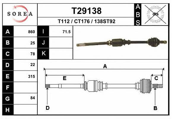 EAI T29138 Drive shaft T29138