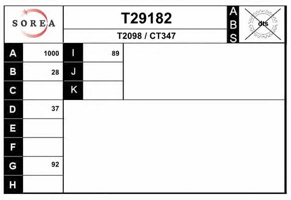 EAI T29182 Drive shaft T29182