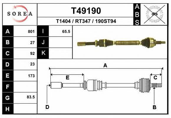 EAI T49190 Drive shaft T49190 T49190 EAI Drive shaft