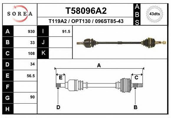 EAI T58096A2 Drive shaft T58096A2