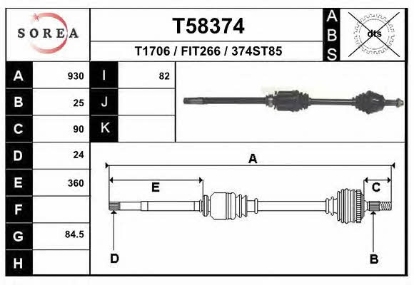 EAI T58374 Drive shaft T58374 T58374 EAI Drive shaft